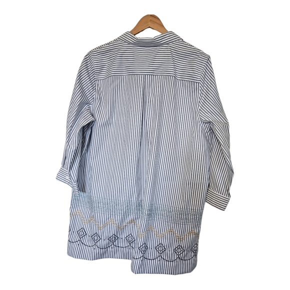 Coldwater Creek Tunic Shirt Embroidered Stripe Pullover with Buttons XL NWT - Picture 3 of 9